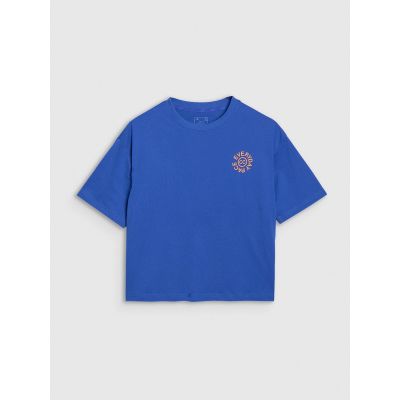 2. T-shirt oversize z nadrukiem damski 4F 4FWSS25TTSHF1993-36S