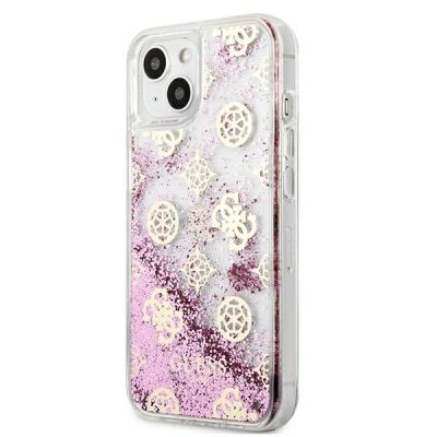 2. Etui Guess Peony Liquid Glitter na iPhone 13 mini - różowe