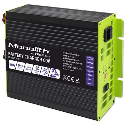 13. Ładowarka Qoltec Inteligentna Monolith do akumulatorów LiFePO4 AGM GEL SLA 60A 12V Szybkie ładowanie