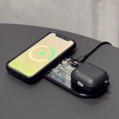 2. Baseus Digital LED Display podwójna ładowarka bezprzewodowa z cyfrowym wyświetlaczem 20W czarny (WXSX010101)