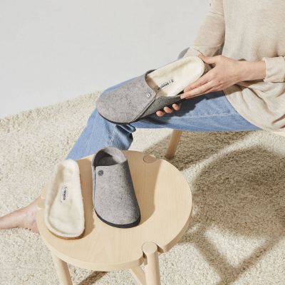 4. Kapcie męskie/damskie ocieplane Birkenstock Zermatt Light Gray z wełnianego filcu regular szerokie (1015092)