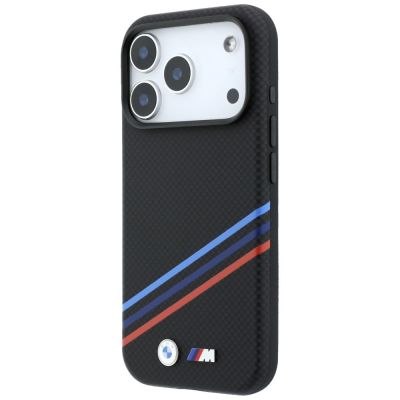 2. Etui BMW M Quadrille Kevlar Print Tricolor Lines & Metal Logo MagSafe na iPhone 18 Pro Max / 17 Pro Max - czarne
