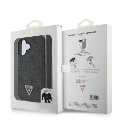 9. Etui Guess Leather Metal Logo Strass Crossbody na iPhone 16 - czarne