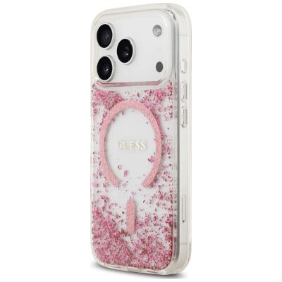 2. Etui Guess Resin Bottom Glitter MagSafe na iPhone 18 Pro / 17 Pro - różowe