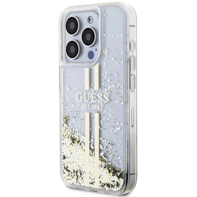 2. Etui Guess Liquid Glitter Gold Stripes na iPhone 15 Pro Max - przezroczyste