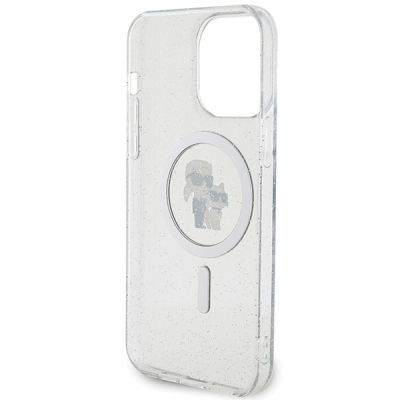 7. Etui Karl Lagerfeld Karl&Choupette Glitter MagSafe na iPhone 15 Pro Max - przezroczyste