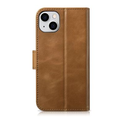 13. iCarer Oil Wax Wallet Case 2in1 etui iPhone 14 Plus skórzany pokrowiec z klapką Anti-RFID brązowy (WMI14220723-TN)