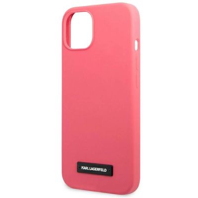 6. Etui Karl Lagerfeld Silicone Plaque na iPhone 13 mini - fuksjowy