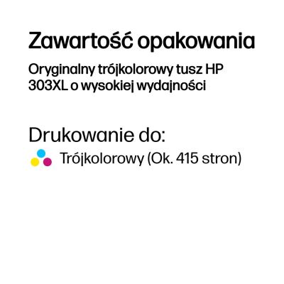 3. HP Oryginalny trójkolorowy tusz 303XL o wysokiej wydajności