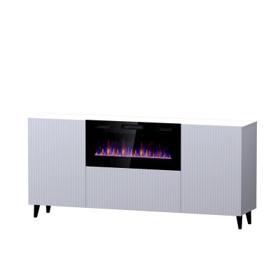 Komoda PAFOS z kominkiem elektrycznym 180x42x82 biały mat