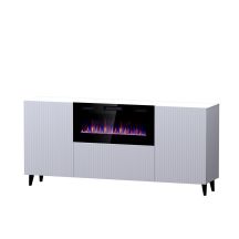 Komoda PAFOS z kominkiem elektrycznym 180x42x82 biały mat