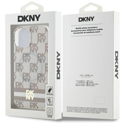 8. Etui DKNY IML Checkered Mono Pattern & Printed Stripes MagSafe na iPhone 15 / 14 / 13 - beżowe