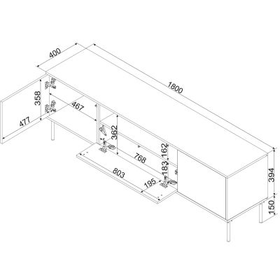 3. Szafka RTV EF + kominek czarny TRESSE 180x40x54,5 zieleń mat