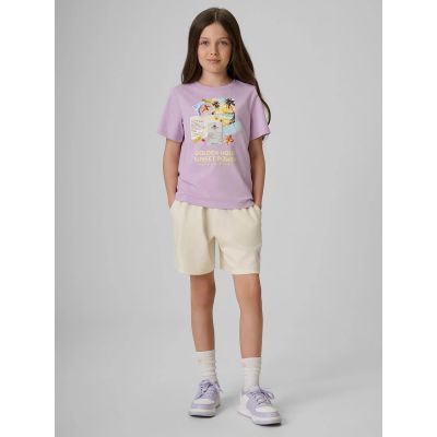 4. T-shirt regular z nadrukiem dziewczęcy 4F 4FJRAW26TTSHF4326-052S