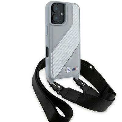 3. Etui BMW M Edition Carbon Stripe & Strap na iPhone 16 - szare