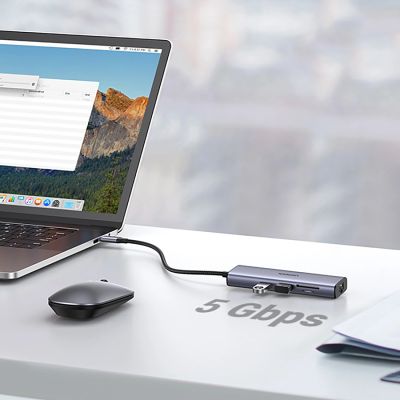 21. Adapter Ugreen CM512 90568 USB-C - 2x USB-A 3.0 / HDMI / RJ45 / czytnik kart SD i TF / USB-C PD 100W - szary