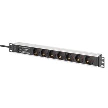 Listwa zasilająca PDU Rack 19" zab. przeciwprzepięciowe+filtr EMI/RFI, 7 gniazd Schuko CEE 7/3 (45°), kabel 2m wtyk Unischuko CEE 7/7, 16A, aluminiowa