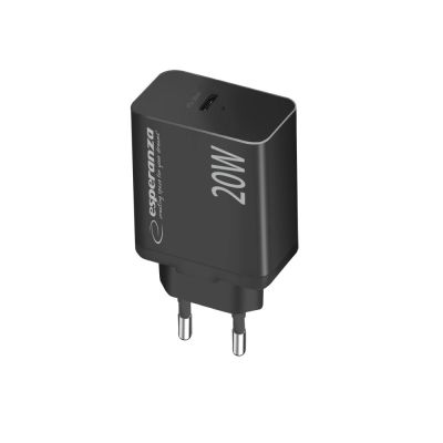 9. ESPERANZA ŁADOWARKA SIECIOWA 20W USB-C PD CZARNA EZC104K