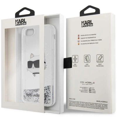 8. Etui Karl Lagerfeld Glitter Choupette Head na iPhone 7 / 8 / SE 2020 / SE 2022 - srebrne