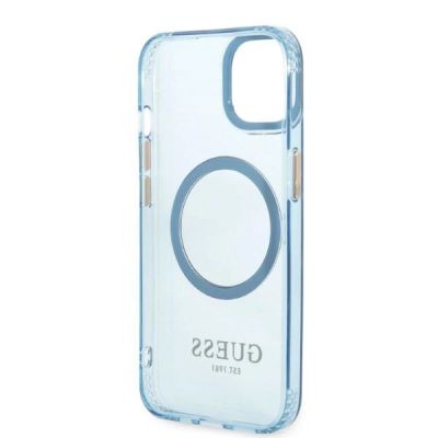 7. Etui Guess Gold Outline Translucent MagSafe na iPhone 13 - niebieskie