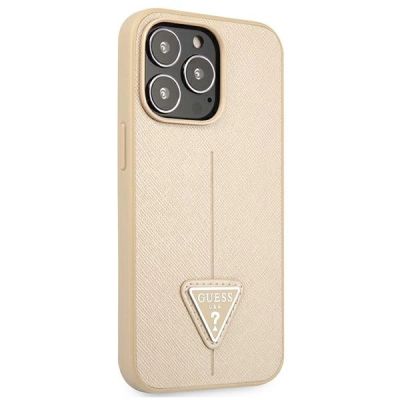 4. Etui Guess Saffiano Triangle Logo na iPhone 13 Pro / iPhone 13 - beżowe