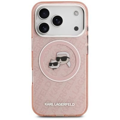 3. Etui Karl Lagerfeld IML Glitter Karl & Choupette Heads Logo MagSafe do iPhone 17 Pro - różowe