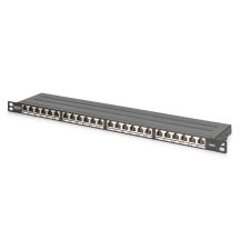 Panel krosowy high density 19'' 24x RJ45, LSA poziom, kat.6, ekranowany, 0.5U, czarny, prowadnica kabli
