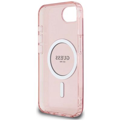 7. Etui Guess IML Glitter Circle MagSafe na iPhone 16e - różowe