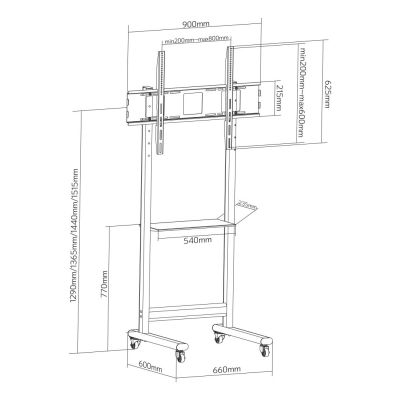 6. TECHLY STOJAK MOBILNY TV 50-90” DO 70KG REGULOWANY PÓŁKA AV