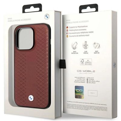 8. Etui BMW Leather Diamond Pattern na iPhone 14 Pro - burgundowe