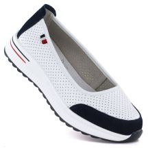 Skórzane baleriny na grubej podeszwie ażurowe białe Jezzi 7815