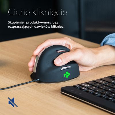 13. Ergonomiczna mysz dla praworęcznych R-Go Pele HE USB duża czarna/srebrna retail