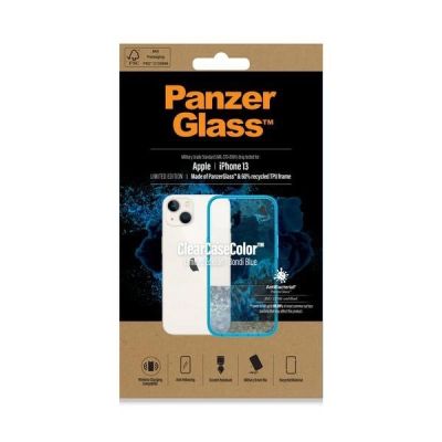 5. Etui PanzerGlass ClearCase antybakteryjne z certyfikatem Military Grade na iPhone 13 / 14 / 15 - przezroczysto-niebieskie