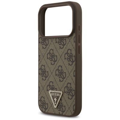 6. Etui Guess Leather 4G Triangle Strass MagSafe na iPhone 17 Pro - brązowe