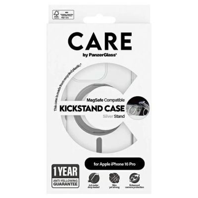 5. Etui CARE by PanzerGlass Feature Kickstand Case z MagSafe na iPhone 16 Pro - srebrne