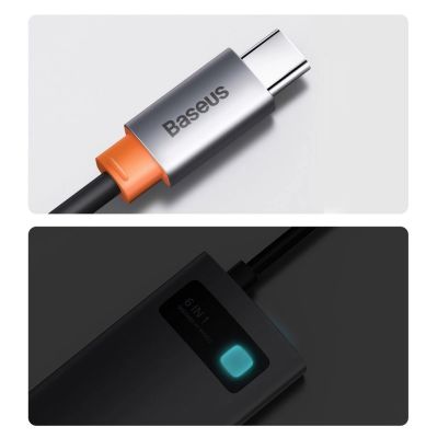 22. HUB Baseus Metal Gleam 6w1 USB-C - USB-C PD 100W 1x HDMI 4K 30Hz 3x USB-A 3.2 1x RJ45 - szary