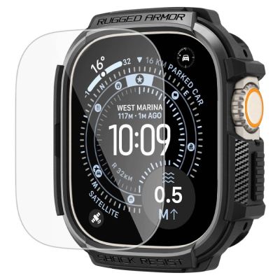 2. Etui Spigen Rugged Armor + Szkło hartowane 9H na Apple Watch Ultra 49 mm - czarne matowe