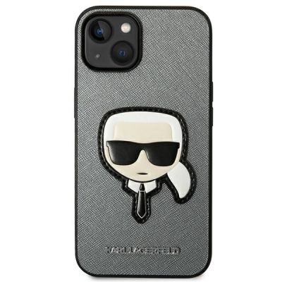 3. Etui Karl Lagerfeld Saffiano Karl's Head Patch na iPhone 14 Plus - srebrne