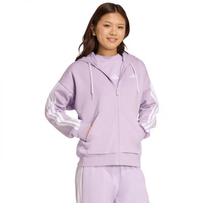 4. Bluza damska adidas Essentials 3-Stripes Full-Zip Fleece Hoodie fioletowa JY3080
