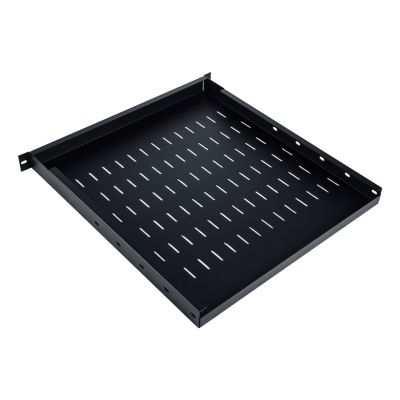 6. Półka regulowana 19", 1U, gł.500-900 mm, nośność 100kg, mocowanie w 4 punktach, czarny, śruby w kpl.
