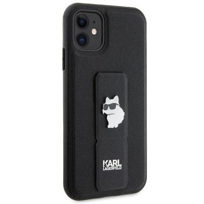 4. Etui Karl Lagerfeld Gripstand Saffiano Choupette Pins na iPhone 11 / Xr - czarne
