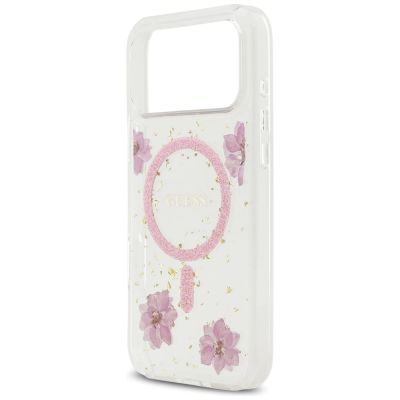 6. Etui Guess Resin Flowers Glitter MagSafe na iPhone 17 Pro Max - różowe