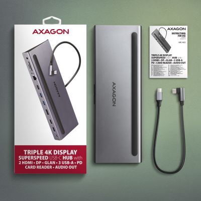 9. Axagon HMC-4KX3 stacja dokująca Przewodowa USB 3.2 Gen 1 (3.1 Gen 1) Type-C Szary