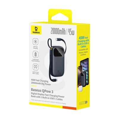 3. Powerbank Baseus EnerFill FC31 20000mAh 45W z wyświetlaczem cyfrowym z 2 wbudowanymi kablami USB-C - czarny