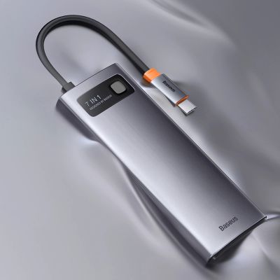 20. Baseus Metal Gleam Series stacja dokująca HUB 7 w 1 USB Typ C - 1 x HDMI / 1 x VGA / 3 x USB 3.2 Gen. 1 / 1 x Power Delivery / 1 x RJ-45 Ethernet szary (WKWG040013)