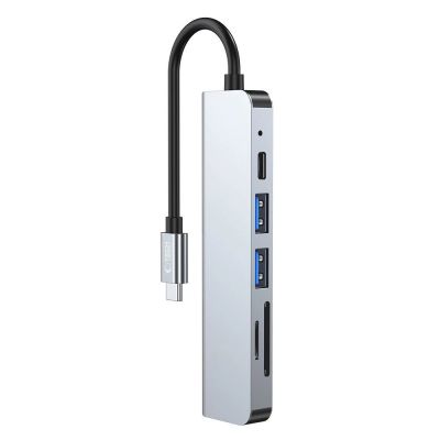 8. HUB Tech-Protect V4 6w1 USB-C - USB-A 3.0 / USB-A 2.0 / USB-C / HDMI / czytnik kart micro SD / TF / SD - szary
