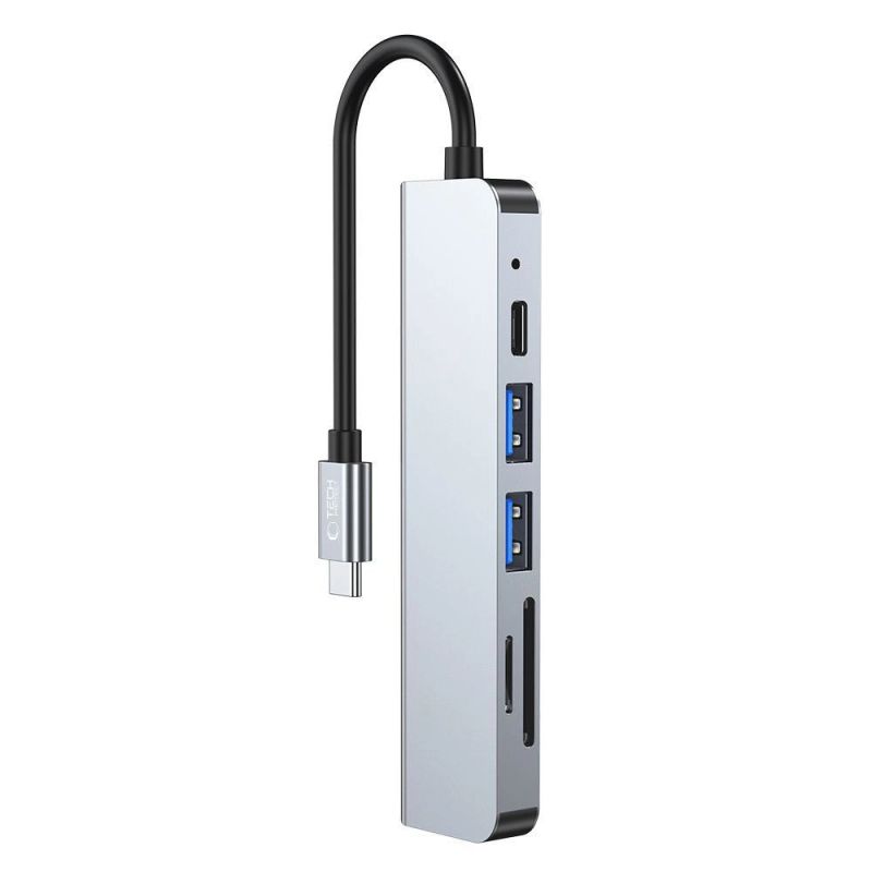 8. HUB Tech-Protect V4 6w1 USB-C - USB-A 3.0 / USB-A 2.0 / USB-C / HDMI / czytnik kart micro SD / TF / SD - szary