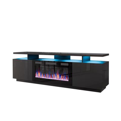 Szafka RTV EVA z kominkiem elektrycznym 180x40x52 grafit/grafit połysk