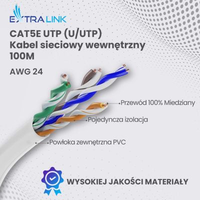 3. Extralink Kabel sieciowy skrętka CAT5E UTP (U/UTP) V2 Wewnętrzny 100M