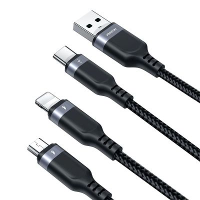 4. Kabel Joyroom S-A18 3w1 3,5A USB-A - Lightning+USB-C+MicroUSB 1,2m - czarny